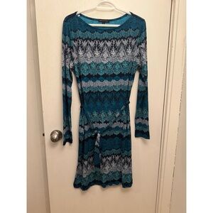 Banana Republic Teal and Gray Long Sleeve Dress